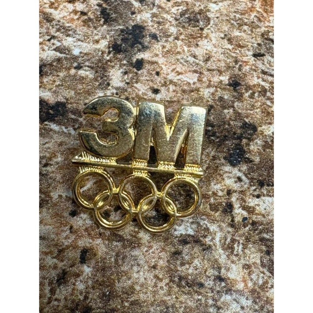 Vintage 3M Olympic Rings Lapel Pin Gold Tone Employee Recognition Advertising